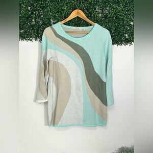 Soft Surroundings Sweater Womens XS Nina Aqua Marble Tunic Double Knit Com